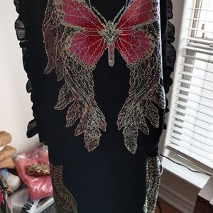Black Dress with Pink Butterfly Design